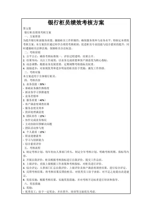 银行柜员绩效考核方案