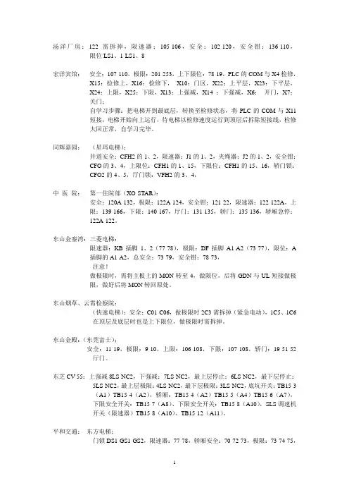 电梯短接线号总结