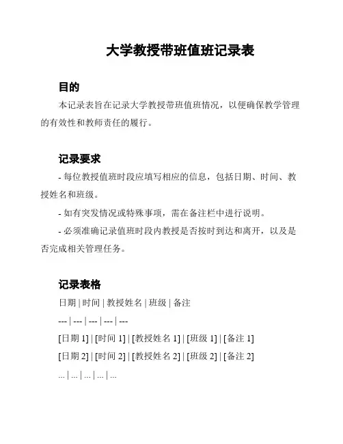 大学教授带班值班记录表