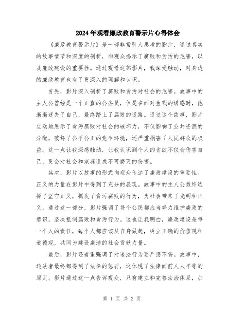 2024年观看廉政教育警示片心得体会