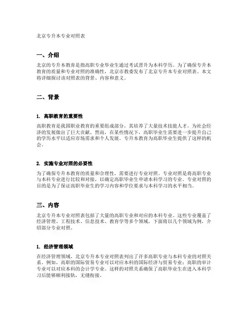 北京专升本专业对照表