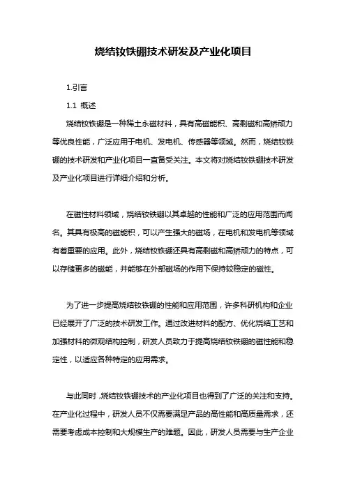 烧结钕铁硼技术研发及产业化项目
