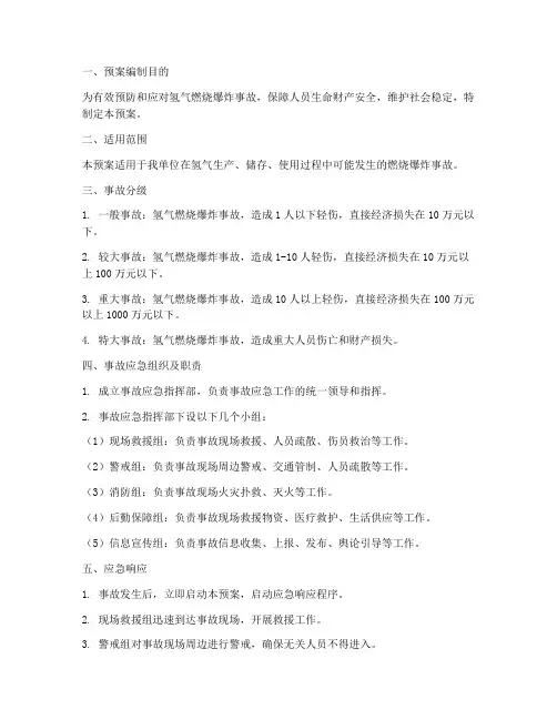 氢气燃烧爆炸应急预案