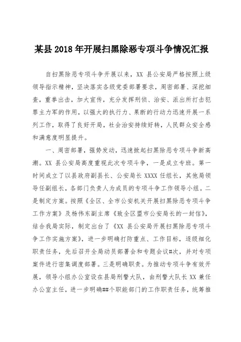 某县2018年开展扫黑除恶专项斗争情况汇报