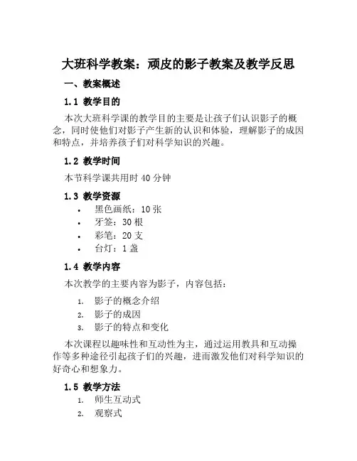 大班科学教案顽皮的影子教案及教学反思