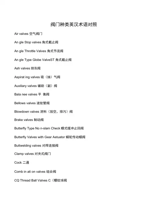 阀门种类英汉术语对照