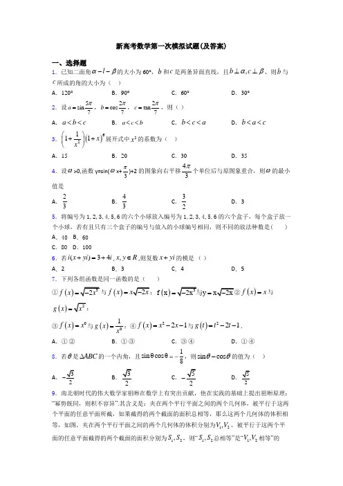 新高考数学第一次模拟试题(及答案)