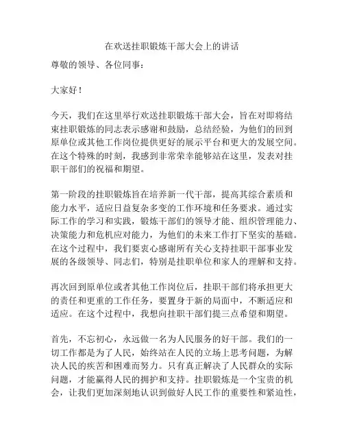 在欢送挂职锻炼干部大会上的讲话
