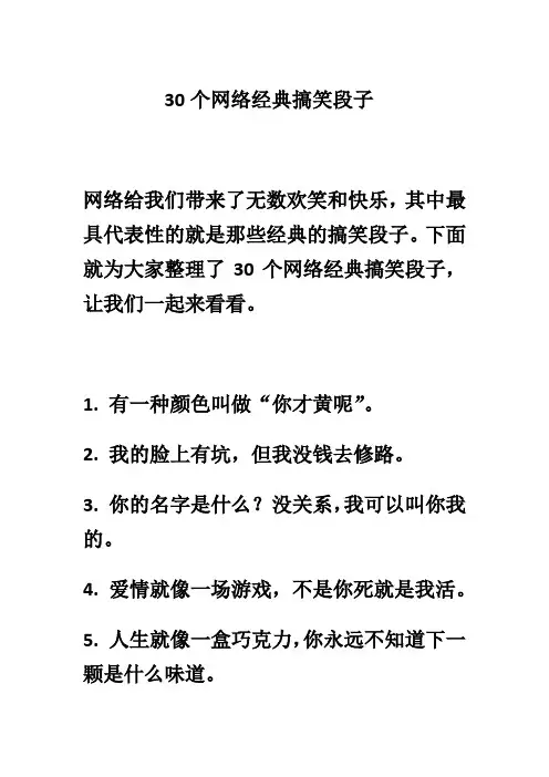 30个网络经典搞笑段子
