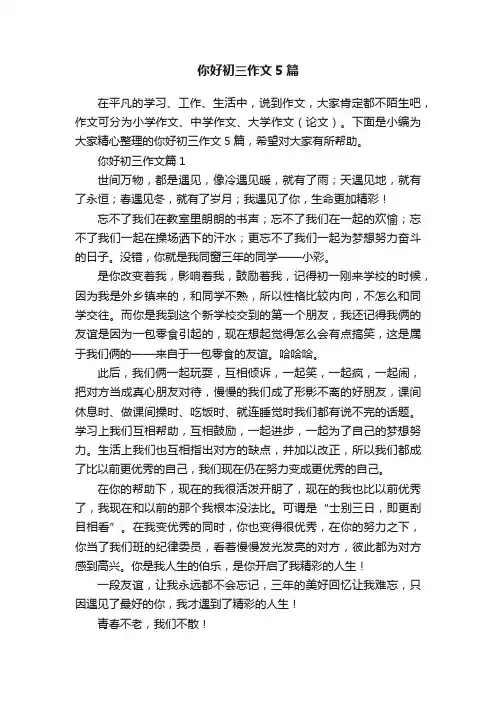 你好初三作文5篇