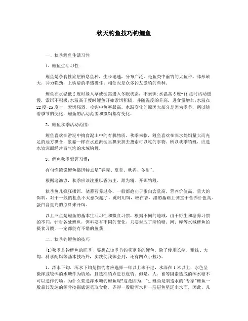 秋天钓鱼技巧钓鲤鱼