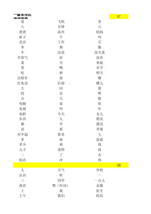 国际汉语教学通用课程大纲之最新常用汉语词语表(1-6级)