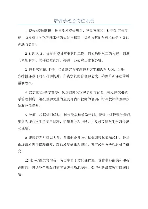 培训学校各岗位职责