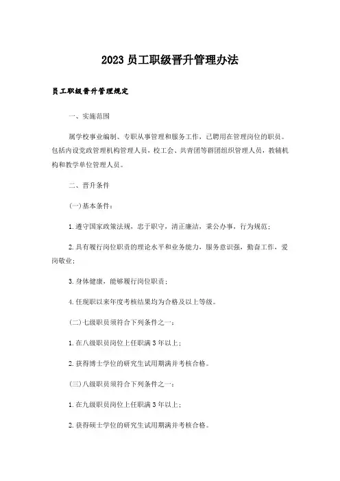 2023员工职级晋升管理办法