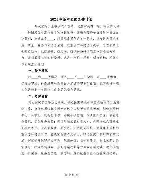 2024年县中医院工作计划（二篇）