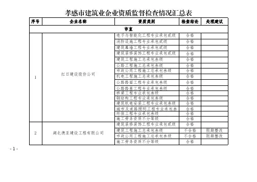 孝感市建筑业企业资质监督检查情况汇总表