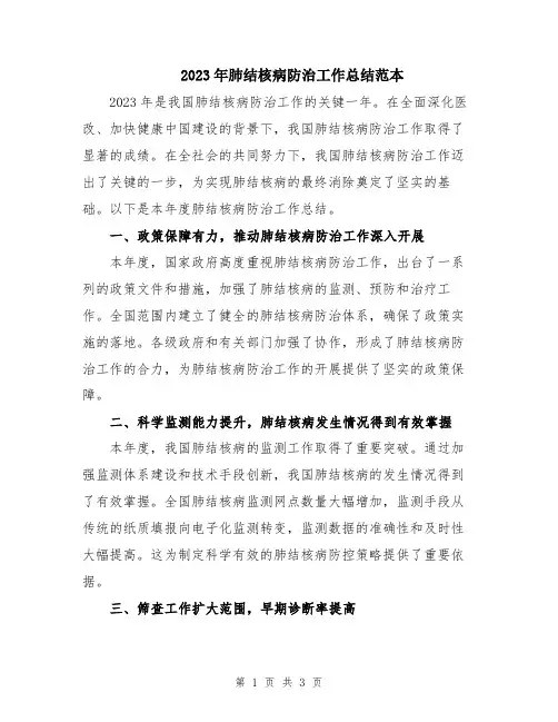 2023年肺结核病防治工作总结范本