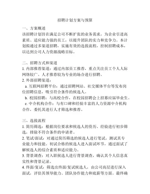 招聘计划方案与预算