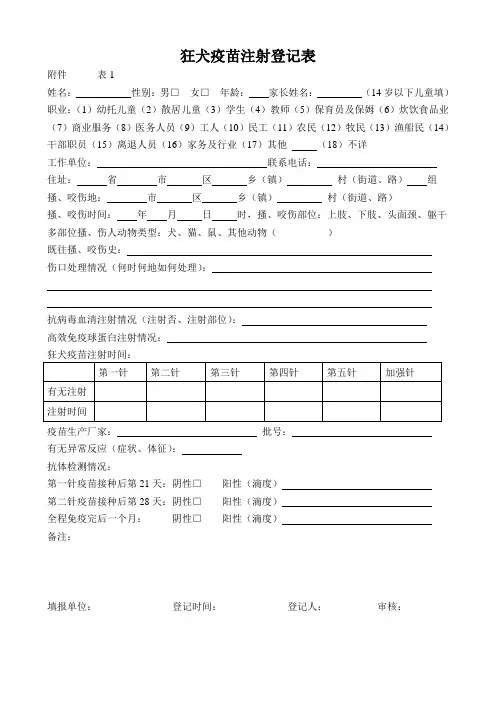 狂犬疫苗注射登记表