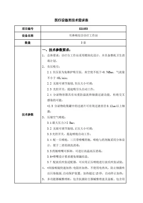 医疗设备类技术需求表