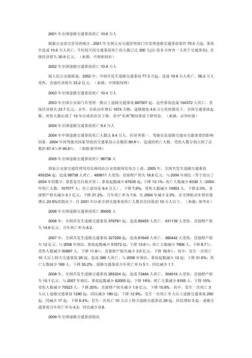 中国历年交通事故统计