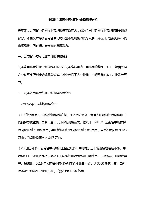 2023年云南中药材行业市场规模分析