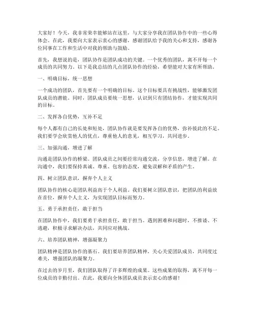 团队协作之星发言稿范文