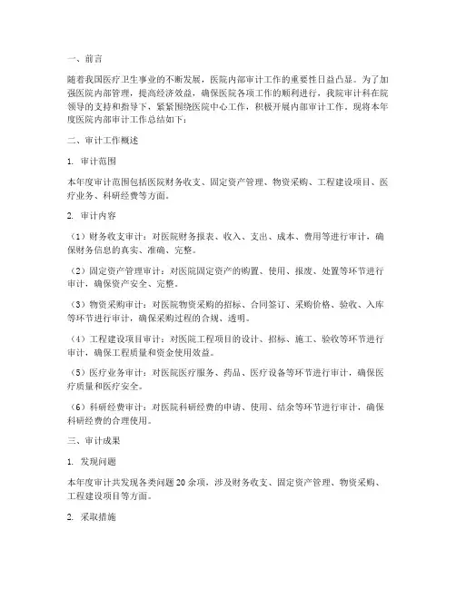 医院内部审计总结范文
