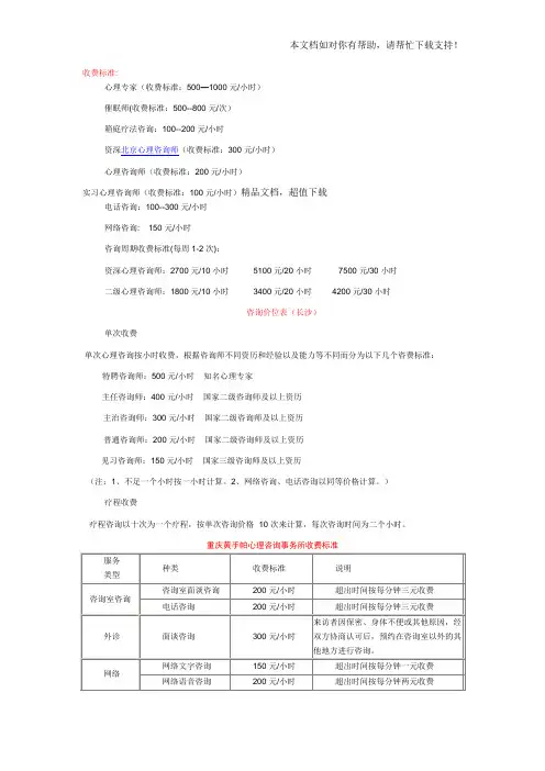 心理咨询收费标准