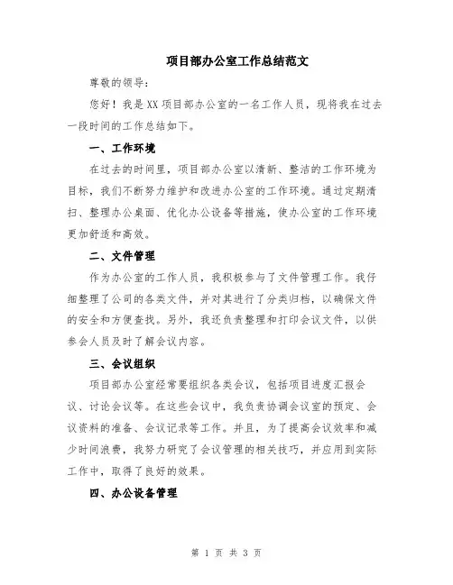 项目部办公室工作总结范文