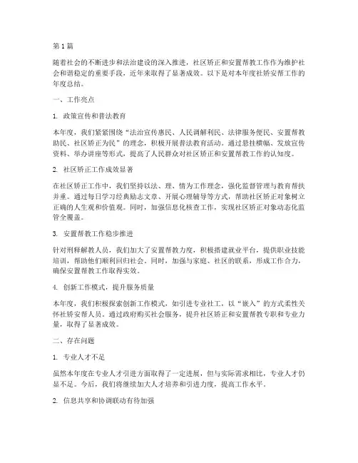 社矫安帮年度总结(3篇)