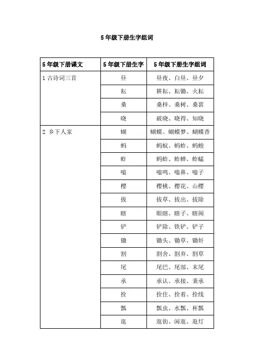 5年级下册生字组词