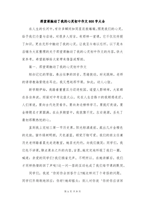 那堂课触动了我的心灵初中作文800字大全