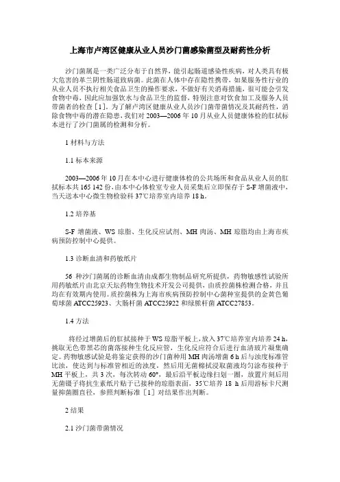 上海市卢湾区健康从业人员沙门菌感染菌型及耐药性分析