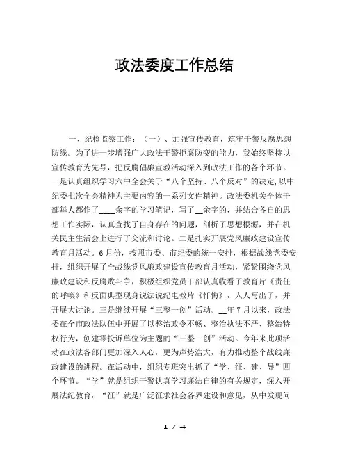 2019年政法委度工作总结