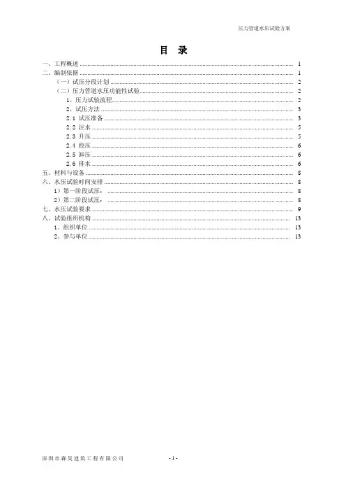 给水供水管道水压试验方案施工组织设计