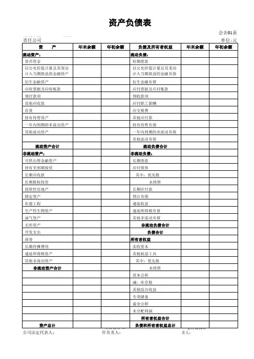 2018年企业会计准则财务报表模板(财会〔2018〕15号)