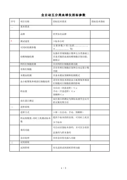 全自动五分类血球仪招标参数