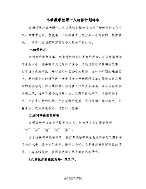 2024年小学数学教师个人研修计划样本（4篇）