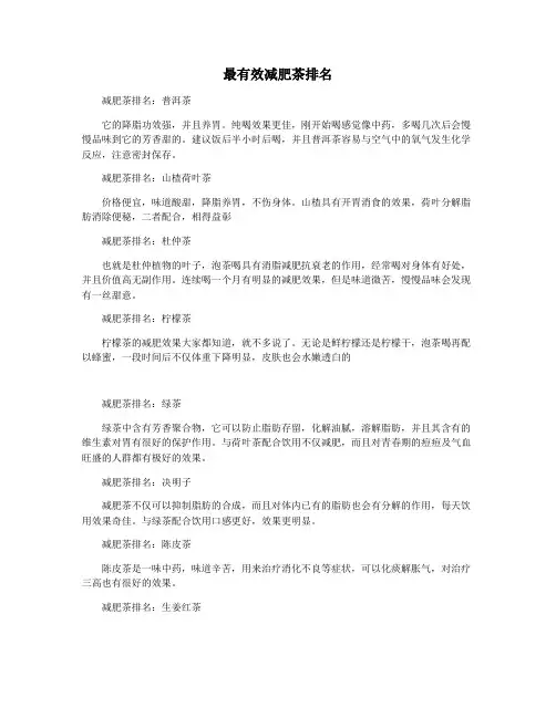 最有效减肥茶排名