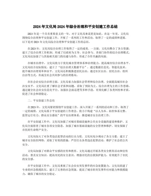 2024年文化局2024年综合治理和平安创建工作总结
