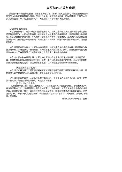 大豆肽的功效与作用