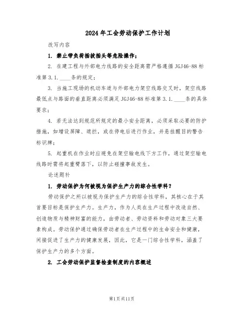 2024年工会劳动保护工作计划（四篇）
