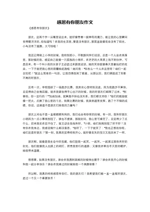 感恩有你朋友作文