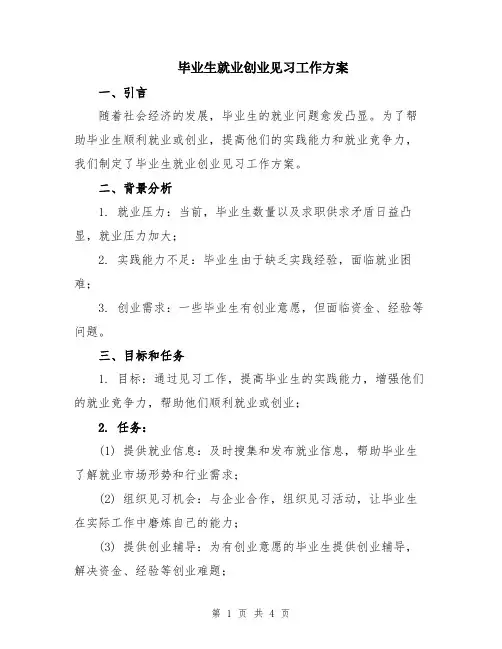 毕业生就业创业见习工作方案