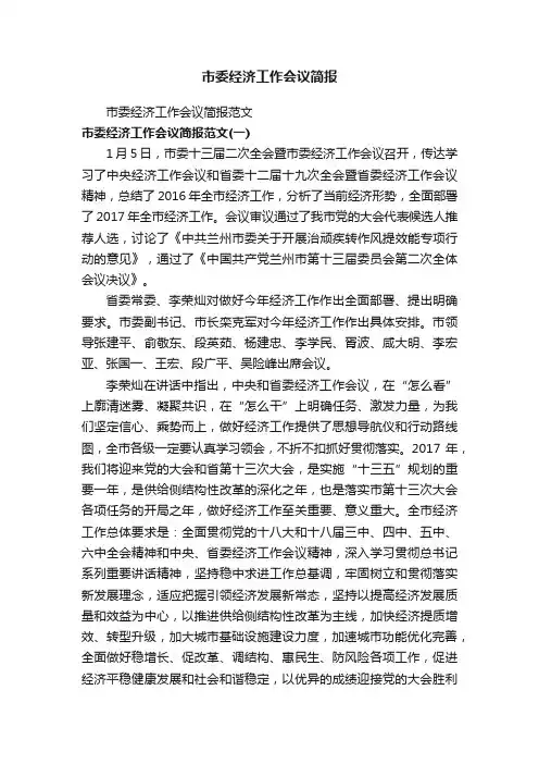 市委经济工作会议简报范文