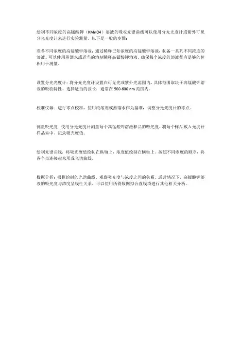 用不同浓度的高锰酸钾溶液绘制吸收光谱曲线