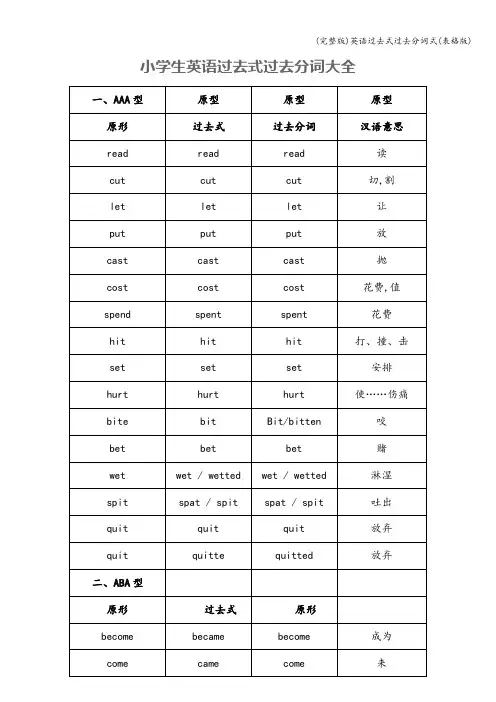 (完整版)英语过去式过去分词式(表格版)