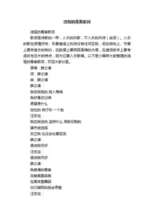 违背的青春歌词