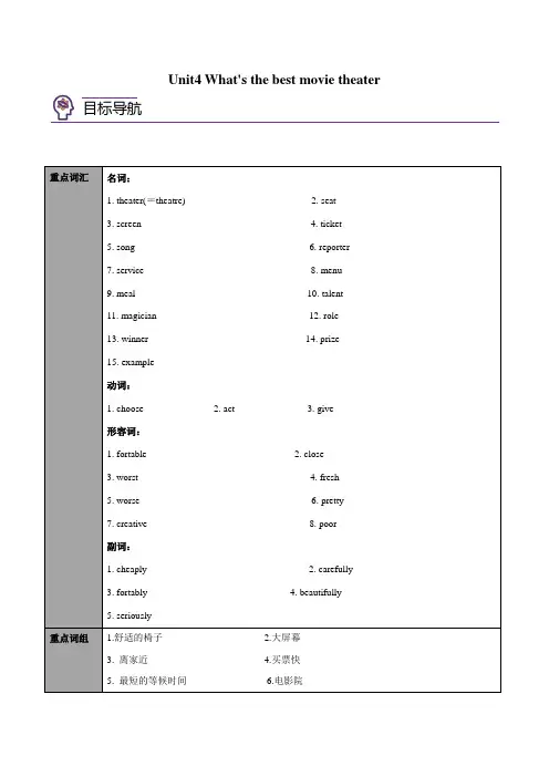 专题4.1Unit4What'sthebestmovietheater知识点(学生版)